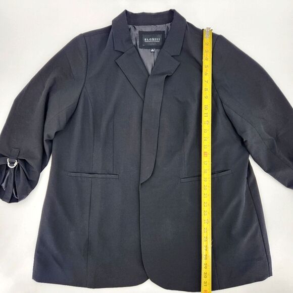 Eloquii Blazer Size 24 Women Black Open Front Adjustable D Ring Belt 3/4 Sleeves - Picture 5 of 8
